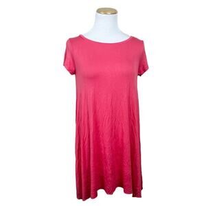 BERSHKA Coral Pink Short Sleeve Tunic Dress SMALL Flowy Stretch Pullover NWT